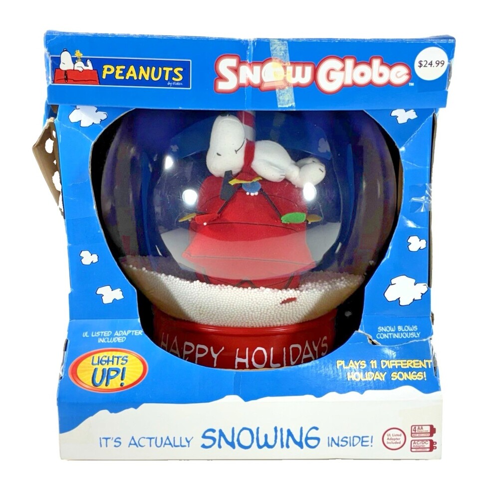 Gemmy Peanuts/Snoopy “Happy Holidays” Musical Snow Globe 2005 Complete Tested